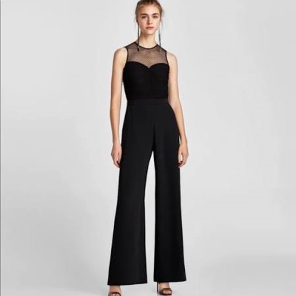 NWT ZARA Black Lace Sleeveless Jumpsuit SZ S - Picture 2 of 6